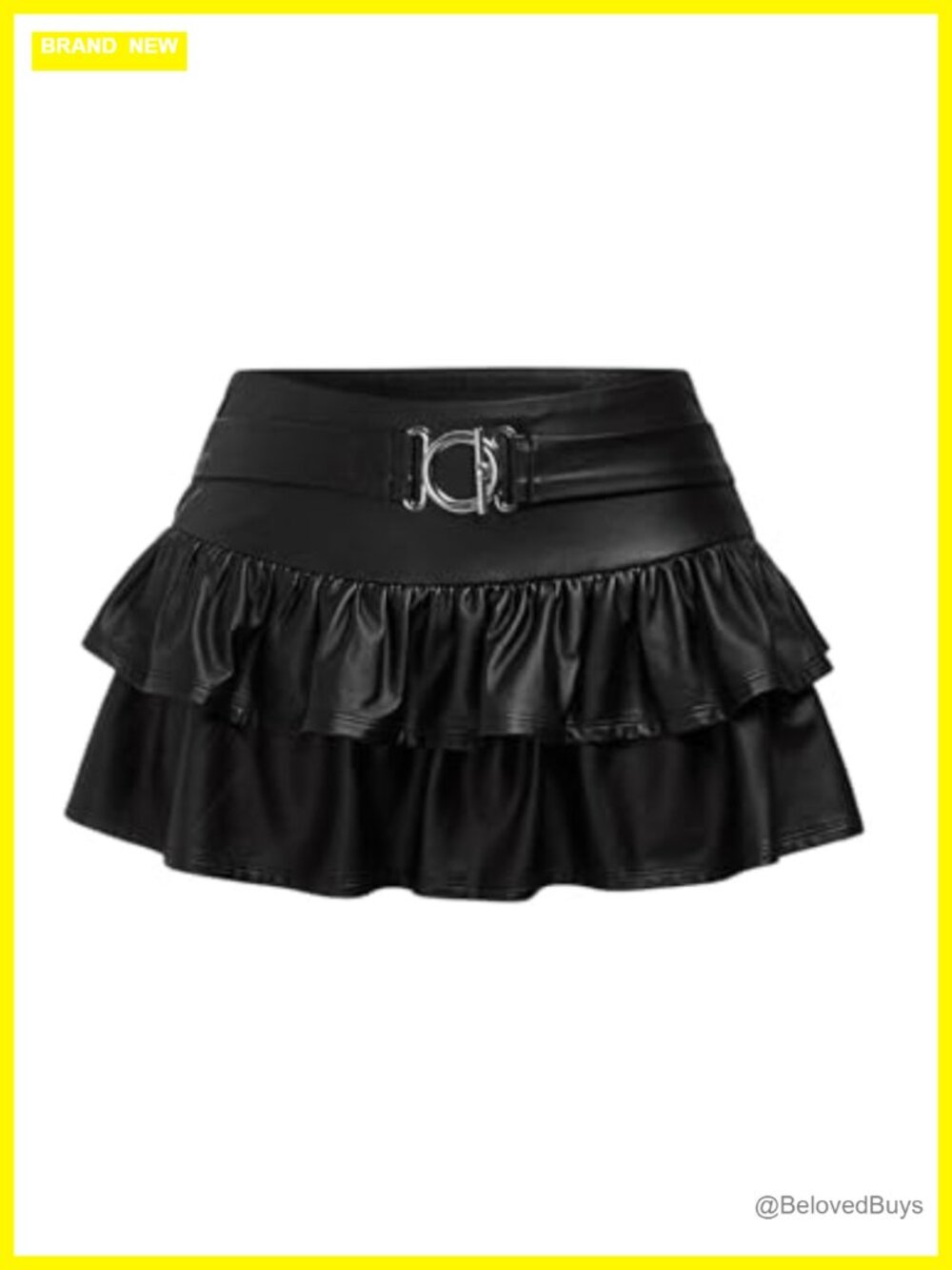 Faux Leather Mini Skirt Layered Ruffle Gothic Punk Low Rise